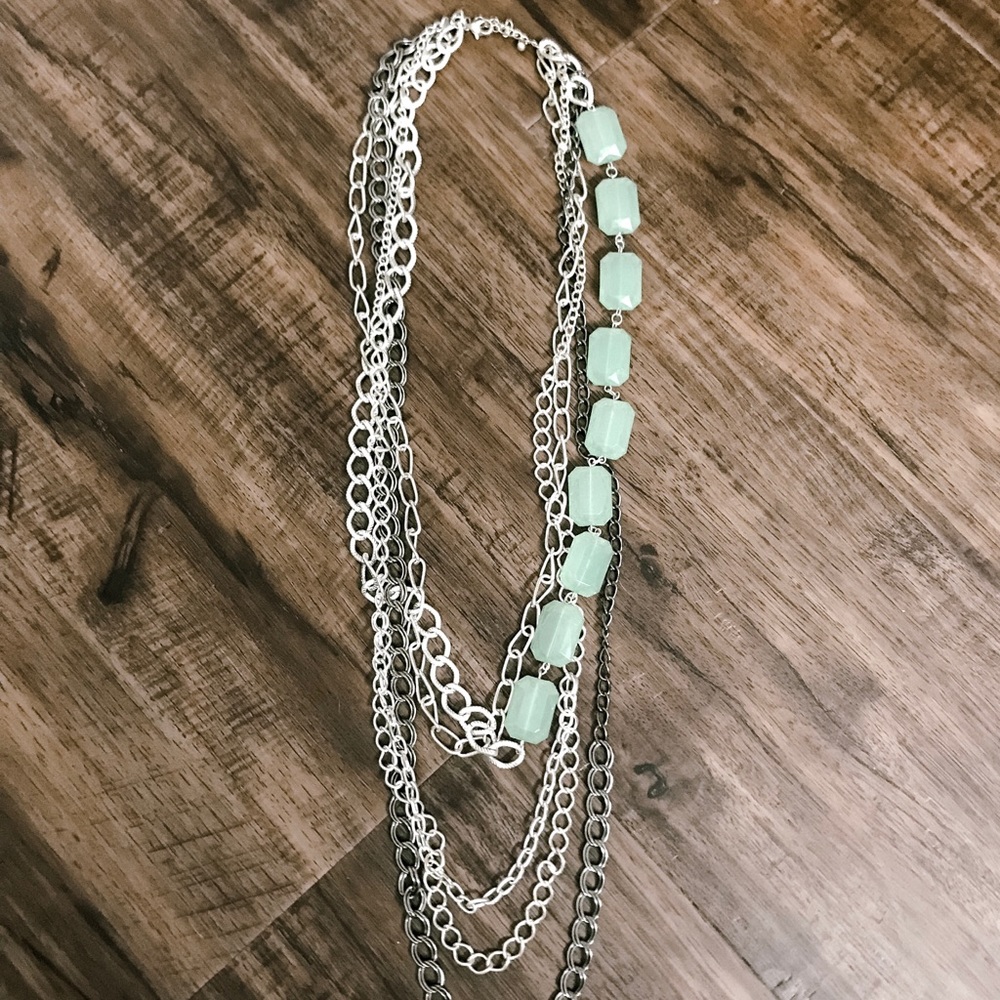 ✨Aqua + Silver + Gunmetal Necklace